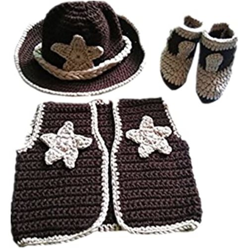Pinbo® Newborn baby boys Photo Prop Crochet Cowboy Set Hat Vest Boots Costume