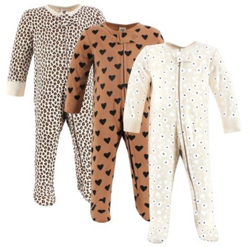 Hudson Baby Infant Girls Cotton Sleep and Play, Cinnamon Hearts, 0-3 Months