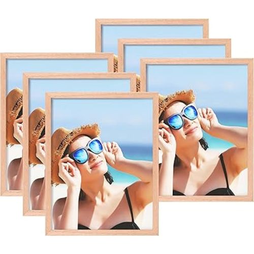 ATOBART 8x10 Picture Frame Set of 6, Solid Oak Wood Picture Frames for Wall and Tabletop, Clear Plexiglass, Horizontal or Vertical, Display 8x10 Photos without Mat, Modern Family Living Room Decor