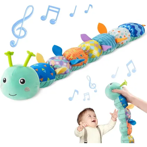 Sumobaby Baby Toys Musical Caterpillar, Stuffed Animal Activity Soft Toys with Teether,Multi-Sensory Crinkle, Rattle and Textures, for Tummy Time Baby Toys 0 to 12 Months Boys,Girls,Caterpillar(Blue)
