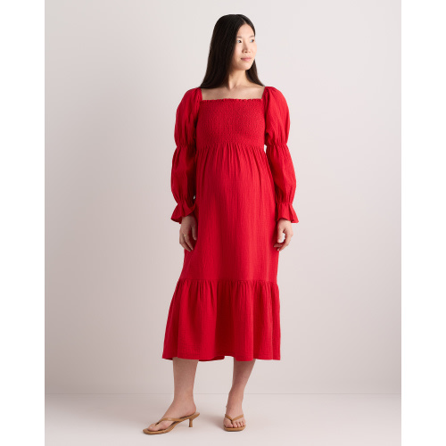 100% Organic Cotton Gauze Maternity Smocked Midi Dress in Ocean Breeze