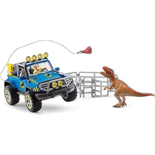 Schleich Dinosaur Toy Truck with Dino Outpost & Giganotosaurus 15- Piece Playset for Kids Ages 4-12