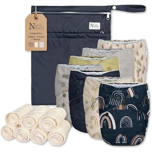 Nora's Nursery Cloth Diapers | 7 Pack | Waterproof,Reusable and Washable