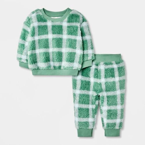 2pc Plaid Faux Shearling Sweatshirt and Jogger Pants Set - Cat & Jack™ Green 6-9M