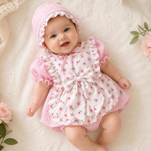 Puff Sleeve Muslin Baby Romper Dress | Birthday Party & Wedding Guest Outfit | Full Month, Milestone Dress Newborn–18M