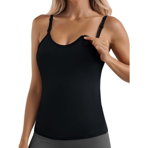 Ninee Womens Maternity Nursing Tank Tops with Built in Bra for Breastfeeding Adjustable Straps Camisoles Cami Tanks