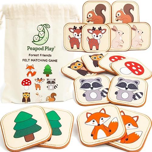 Felt Matching Game for Ages 2–4 – Soft and Safe for Ages 1+ – Montessori Memory Game – Sensory Flash Cards – Best Educational Gift for Ages 1–3 - Woodland Animal Theme
