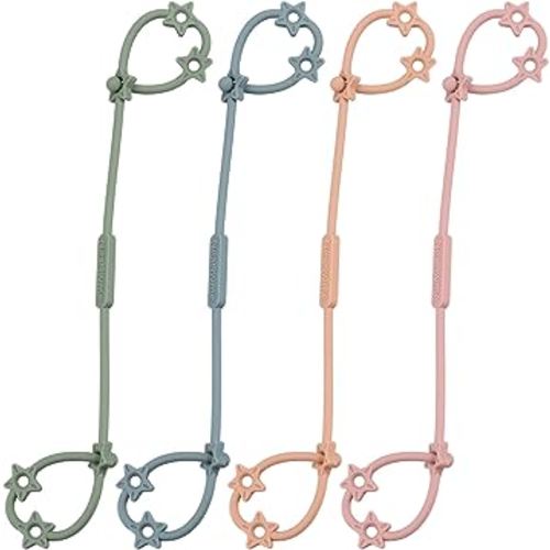 Toy Straps for Baby, 4 Pack Adjustable Stretchable Sippy Cup Straps, Sippy Bottles or Pacifier to Stroller, Highchair, Car Seat, Hanging Basket (4Pack, Sage/Ether/Blush/Muted)