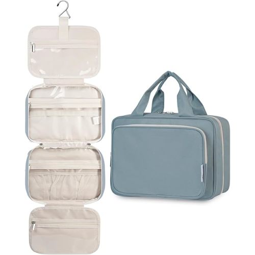 Narwey Hanging Toiletry Bag for Women Travel Makeup Bag Organizer Toiletries Bag for Travel Size Essentials Accessories Cosmetics (Greyish Blue (Medium))