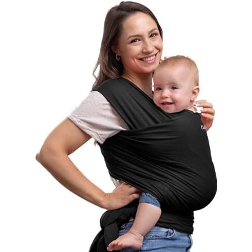 Cuddlebug Baby Wrap Carrier, Soft Stretchy Newborn Sling, 7-35 lbs, Black