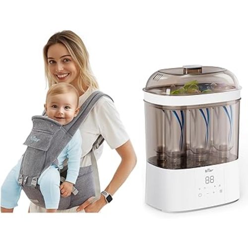 Bear Bottle Sterilizer and Dryer, 2 Layers Large Electric Steam Baby Bottle Sterilizer, Baby Carrier, 6-in-1 Baby Carrier Newborn to Toddler with Hip Seat