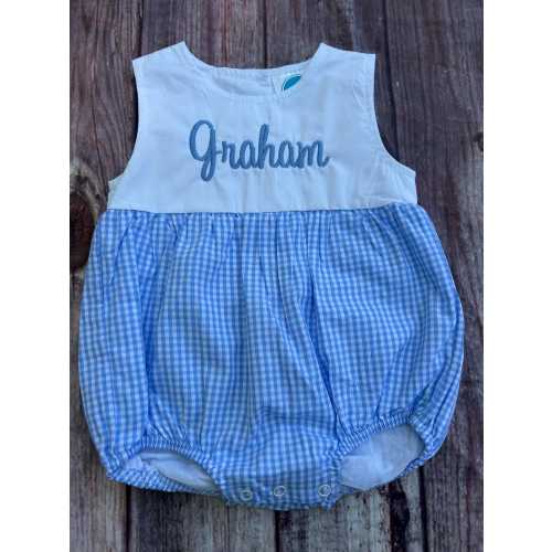 Blue Gingham Personalized Bubble (White Top)