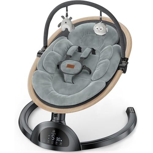 Electric Baby Swings for Infants, Bluetooth Infant Swing with Music Speaker, 3 Seat Positions, 5 Speeds and Remote Control for Newborn Boy Girl, Indoor & Outdoor Use, Black