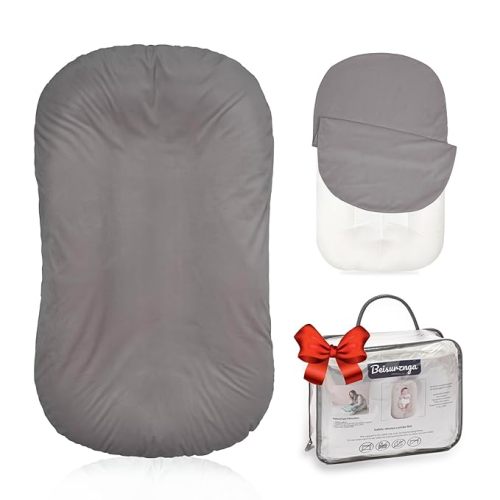 Baby Lounger - Snuggle Cozy Me Infant Lounger for Newborns | Flannel Cover, Breathable Soft, Portable Awake-Time Pad, Essential Baby Gift -Grey