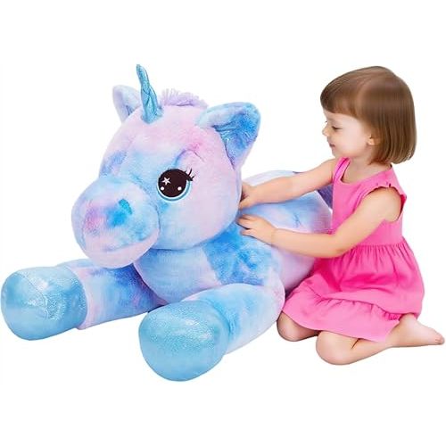 Tezituor 32in Giant Unicorn Plush Toys,Cute Rainbow Stuffed Animals,Birthday Decorations for Girls,Boys,Girlfriend,Big Unicorns Gifts for Children,Purple Blue