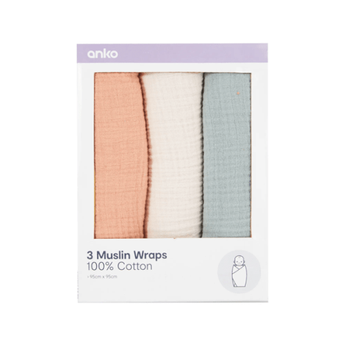 Anko 3 Pack Cotton Muslin Wraps - Textured