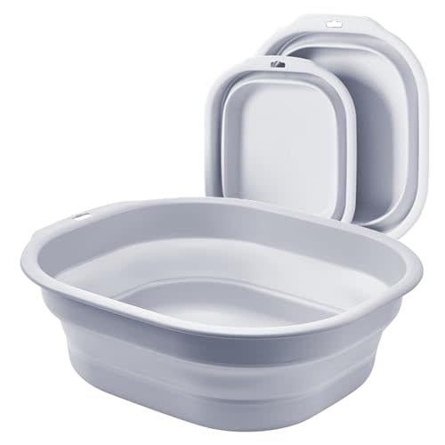 2 Pack Collapsible Wash Basin Set, Foldable Dish Tub, Small Medium Portable Sink for Kitchen, Camping, RV, Baby Bottles, Laundry, Plastic Washbasin -Gray