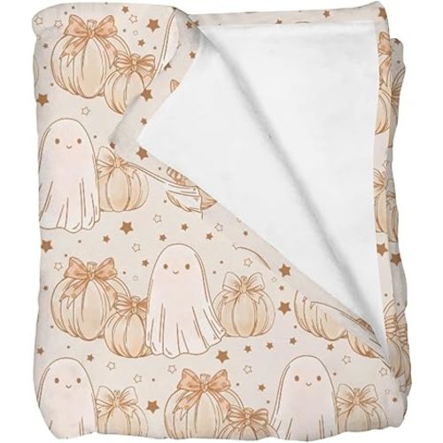 Pastel Pumpkin Halloween Fall Baby Blankets for Boy Girl Autumn Pumpkins Bows Stars Infants Toddler Crib Stroller Nursery Swaddle Receiving Blanket Thanksgiving Bed Blanket 50x60inch