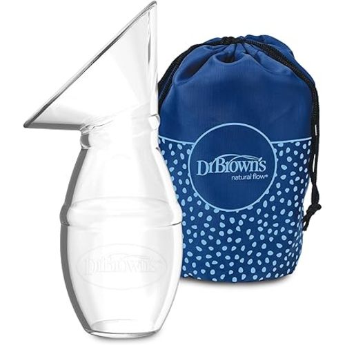 Dr. Brown's 100% Silicone One-Piece Breast Pump, Hands-Free Breast Milk Collector with Travel Lid and Travel Bag