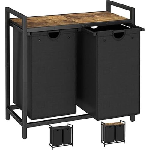 LAATOOREE Laundry Hamper, Two-Color 2 × 48L Laundry Basket with 2 Removable Laundry Sorter Bags and Top Shelf, Clothes Hamper for Laundry Room, Bathroom