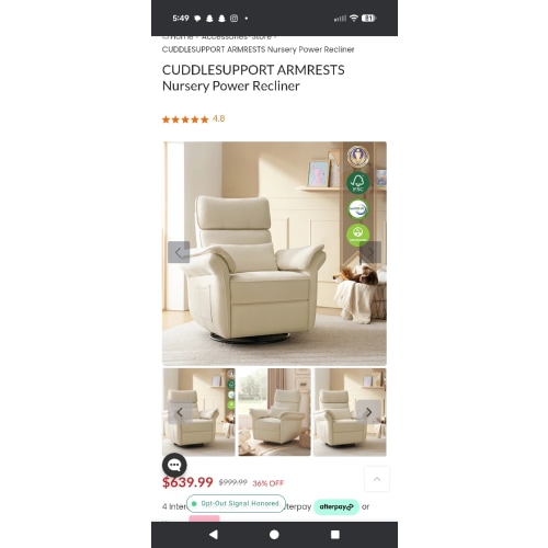 CUDDLESUPPORT ARMRESTS Nursery Power Recliner - HULALA HOME