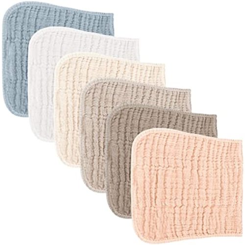 Konssy Muslin Baby Burp Cloths Sets for Unisex- 6 Pack Large 100% Cotton Burping Clothes for Newborn，Baby Girls and Boys - Plain Color