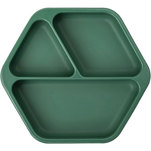Tiny Twinkle Silicone Suction Baby Plate, Suction Grip Divided Dish for First Foods and Self-Feeding Toddlers, Baby Led Weaning Supplies for Independent Eating (Olive Plate)