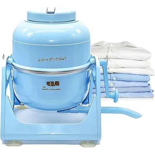WonderWash Portable Washing Machine for Apartment & Tiny Spaces - Manual Hand Clothes Washer with Retro Design - Clean Laundry Anywhere with Our Countertop, Non-Electric, Small Washer - Blue