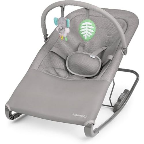 Ingenuity Nestle Vibrating Rocker, Lightweight Foldable Infant Seat with Breathable Fabric, 2-Position Recline, Mini Vibration Unit, 5-Point Harness, Travel Bag
