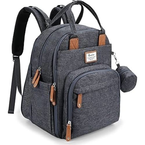 RUVALINO Diaper Bag Backpack-Multifunction Baby Travel Bag with Changing pad, Insulated Bottle Holders & Pacifier Case, Large Capacity, Waterproof, Deep Gray XL