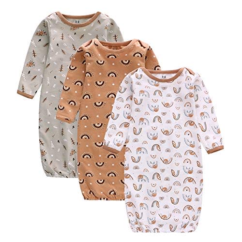 Miracle Baby Newborn Gowns, 3-Pack Long Sleeve Sleep Sack, Soft Cotton Sleeping Bag for Newborn 0-12 Months