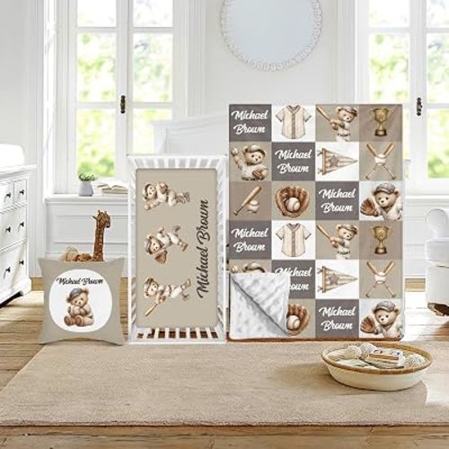 Custom Baby Boy Minky Crib Bedding Set, Bear Bedding 3 Pcs Set