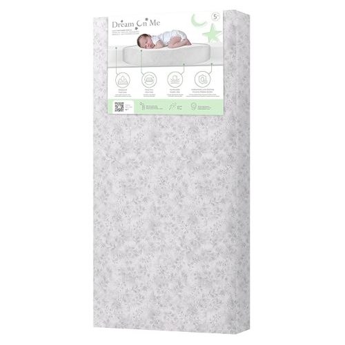 Dream On Me Serene Snooze 5” 2-in-1 Crib & Toddler Mattress, Dual-Sided Infant & Toddler Support, Waterproof & Stain Resistant, GREENGUARD Gold & Baby Safety Alliance Certified – Morning Mist Floral