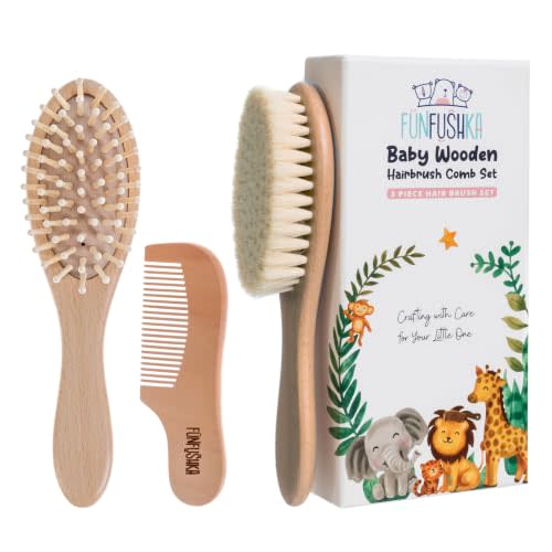Baby Hair Brush Set for Newborns & Toddlers - Baby Brush and Comb Set - Ultra Soft Goat Hair Bristles, Perfect for Cradle Cap, Newborn Showers & Registries Gift, Comb Brush for Girls & Boys