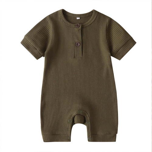 Fesfesfes Babys Summer Knitted Rompers Solid Color Short Sleeve Button-Up Rompers Comfortable Round Neck Rompers ,Size 0 Month-18 Months