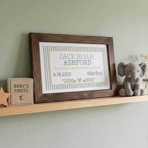 Personalized Birth Announcement | Handmade Framed Cross Stitch Art | Made to Order