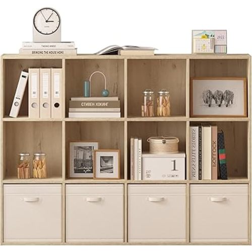 12 Cube Storage Organizer, Wooden Cube Shelves with Closed Back Panel, Reversible Bookcase, Cubes Closet Organizer for Home, Living Room, Kids Room, Office, Bedroom, Study, Hallway