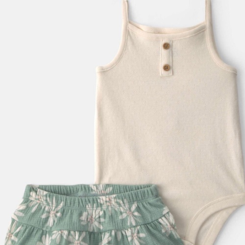 Baby Girl 2-Piece Floral Top & Skort Set - Ivory/Green | Carter's