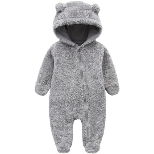 CAHL&FAUO Newborn Snowsuit Baby Cartoon Bear Onesie Warm Fleece Hooded Romper Jumpsuit