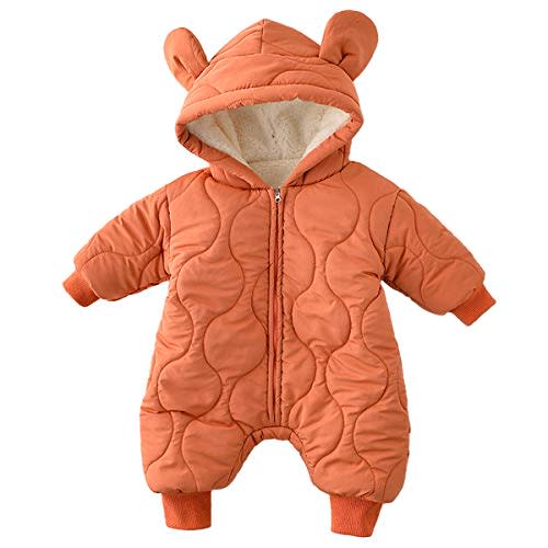 famuka Baby Boys and Girls Thick Outerwear Rompers Warm hooded Onesie Snowsuit (Orange, 18-24 Months)