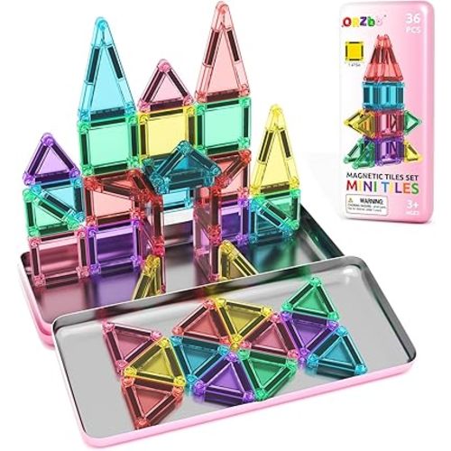 ORZbb Mini Magnetic Tiles Toddler Travel Essentials Set with Case, Magnetic Blocks Building Montessori Educational Learning Sensory Preschool Toys for 3+ Year Old Boys Girls Birthday Gifts