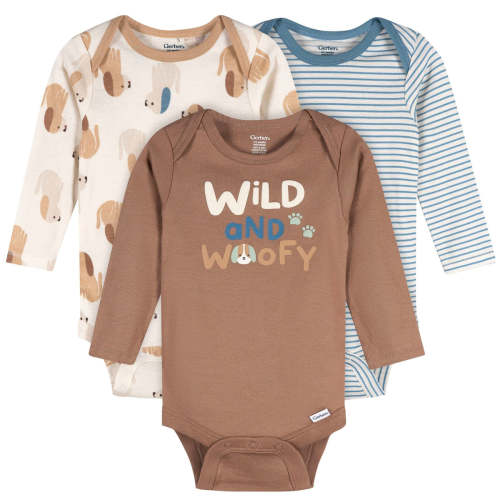 3-Pack Baby Boys Wild Woofy Long Sleeve Onesies® Bodysuits – Gerber Childrenswear