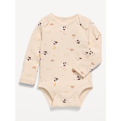 Printed Unisex Long-Sleeve Ribbed Bodysuit for Baby