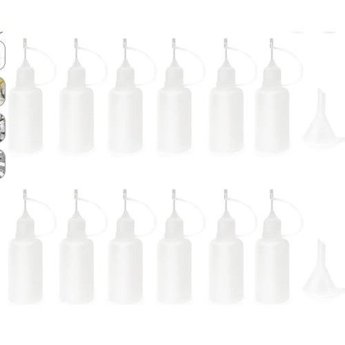 12 Pcs 1oz Precision Tip Applicator Bottles for Quilling Craft White Lids