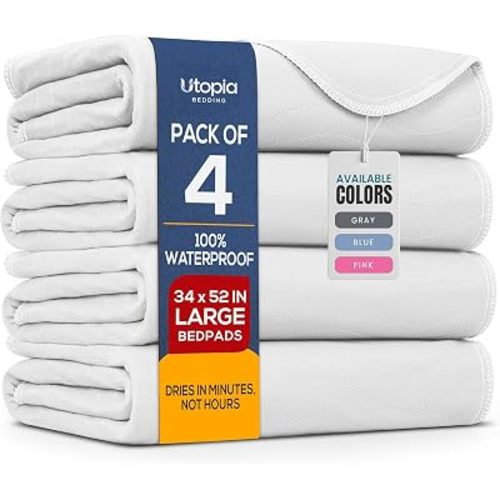4 Pack Waterproof Reusable Heavy Absorbency Incontinence Bed Pads 34"x52"