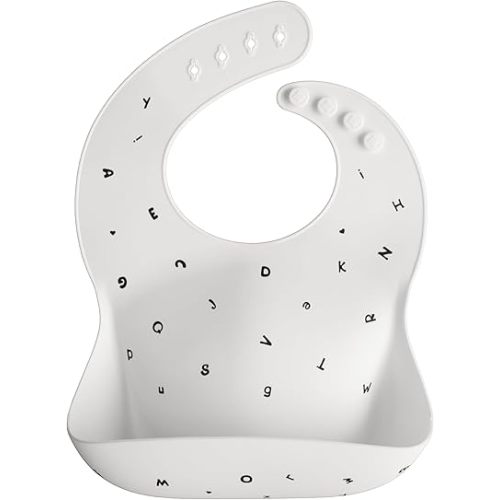 mushie Silicone Baby Bib | Adjustable Fit Waterproof Bibs (Letters White)