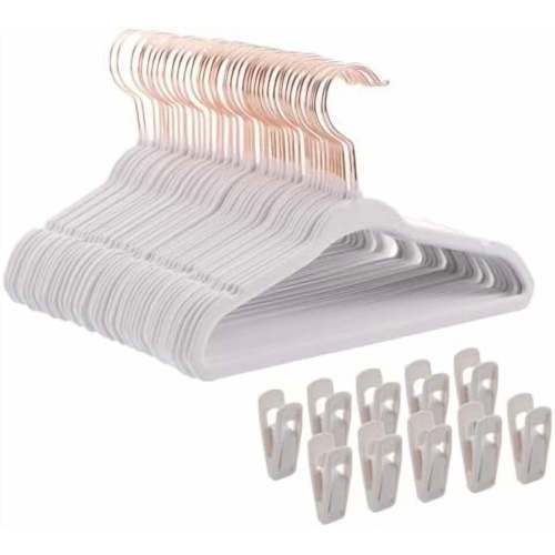Baby Hangers Velvet - 11 Inch Kids Felt Hanger Non Slip Toddler Clothes - Childrens Hangers for Newborn Clothes - 50 Pack with 10 Hanger Finger Clips, White
