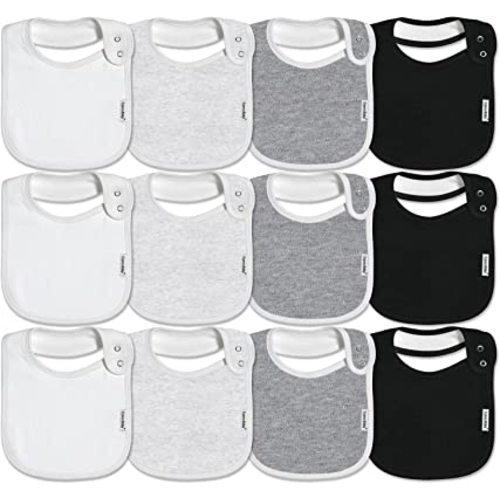 Baby Snap Bibs for Boys & Girls,12 Pack Drooling Bibs for Infants, Newborns, Organic Cotton,Adjustable,Machine Washable