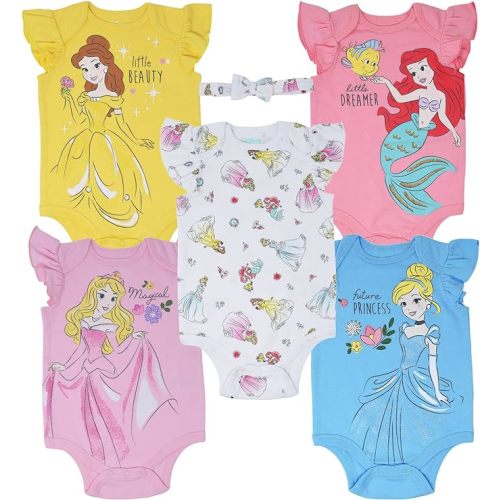 Disney Princess Ariel Cinderella Aurora Baby Girls Bodysuits and Headband Newborn to Infant