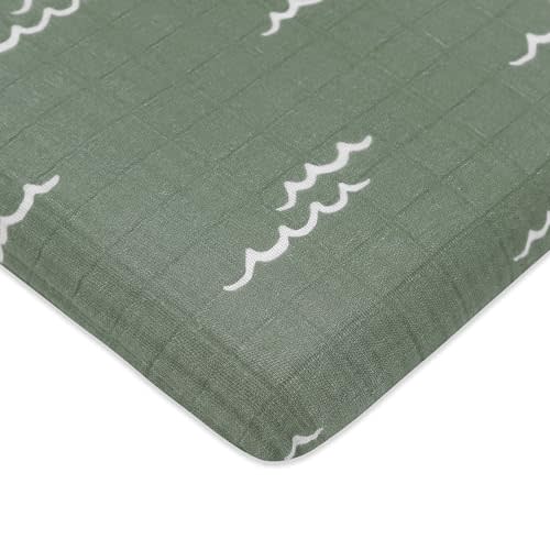 Babyletto 100% Organic Cotton All-Stages Midi Crib Sheet, GOTS-Certified, Fitted 360°, Ultra-Soft and Breathable Muslin - Ocean Waves